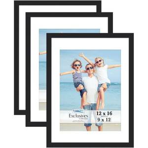 lot 22627 image: Icona Bay 12x16 Picture Frames with Mat to 9x12 Image (Black, 3 Pack), Sturdy Wood Composite Poster Frames, Wall Mount Only, Modern Style Frames, Exclusives Collection