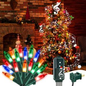 lot 22633 image: Enhon 280 Bulbs 65ft Musical Christmas Lights, Christmas Xmas Tree Music Lights with 25 Classical Holiday Songs, 7 Function Mode, Adjustable Volume and Mute, Green Wire for Xmas Tree(Multi Color)