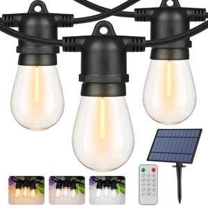 lot 22643 image: WENFENG Solar Outdoor String Lights, 3 Colors Patio String Light with 27FT Waterproof String, S14 Bulbs, Dimmable LED Solar String Lights for Patio