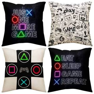 lot 22653 image: Just One More Game Square Throw Pillow Case Computer Games Doodles Cushion Cover for Game Boys Bedroom Playroom 18x 18, 4 Pack