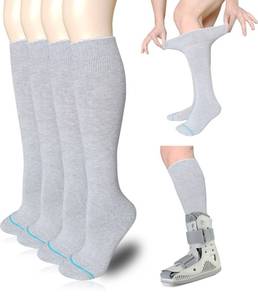 lot 22655 image: VEIGIKE Replacement Sock Liner for Orthopedic Walking Boots Walker Brace,Tube Socks Under Air Cam Walkers and Fracture Boot Cast Shoe Surgical leg Cover Grey 2 Pairs