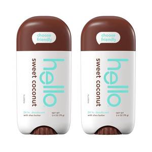 lot 22664 image: hello Sweet Coconut Deodorant With Shea Butter for Women  Men, Aluminum Free, Baking Soda Free, Parabens Free, 24 Hour Odor Protection, 2.6 Ounce, 2 Pack