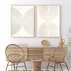 lot 22670 image: Neutral Canvas Wall Art Boho Mid Century Modern Prints Boho Beige Line Art Canvas Boho Art Wall Decor Set of 2 Mid Century Geometric Wall Decor for Bedroom Neutral Minimalist Print 16x24inch No Frame