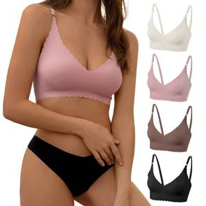 lot 22674 image: DEANGELMON 4 Pieces V Neck Bralettes Padded Seamless Adjustable Straps Bra Everyday Basic Sleeping Bras (4P4,S)