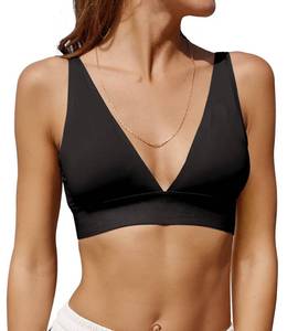 lot 22676 image: Knowyou Womens Seamless Plunge Bra Deep V-Neck Wireless Comfort Bra Unlined Triangle Sporty Bras Ultra Light Soft Stretch Bralettes for Ladies Black