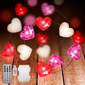 lot 22678 image: Mudder Acorn LED String Lights 16.4FT 50 LEDs Battery and USB Powered Acorn Fairy Light with Remote Cottagecore Decor for Bedroom Party Christmas Cottage Core Decor(Red, Pink, White, Heart)
