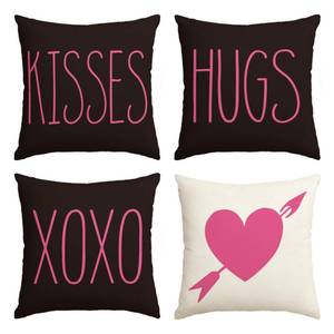 lot 22679 image: AVOIN colorlife Pink Valentines Day Saying Black Throw Pillow Cover, 18 x 18 Inch Holiday Kisses Hugs XOXO Love Heart Arrow Anniversary Wedding Cushion Case Decoration for Sofa Couch Set of 4