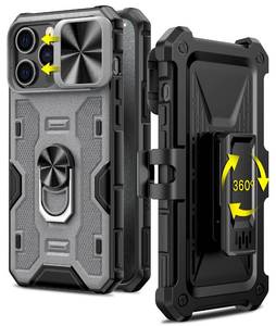lot 22680 image: Caka for iPhone 15 Pro Max Case, iPhone 15 Pro Max Phone Case with Slide Camera Cover & Magnetic Kickstand & Belt Holster, Military Grade Shockproof Protective for iPhone 15 Pro Max Black