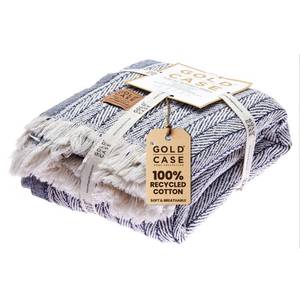 lot 22695 image: Gold CASE Throw Blanket for Couch - 100% Recycled Cotton 50x60 - Vintage Throw Blankets for Living Room, Bed, & Outdoor - Decorative Boho Blankets & Throws - Couch Throw Blanket - Navy Blue
