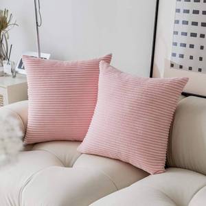 lot 22698 image: Demetex Blue Pillow Covers 18x18 Decorative Square Navy Throw Pillows for Couch Striped Plush Corduroy Cushion Covers for Sofa Bench Bedroom, Set of 2, 18x18 inch, Navy Blue