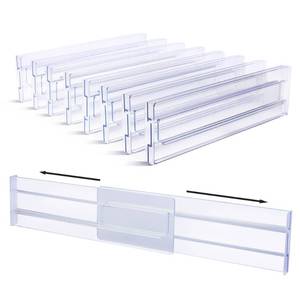 lot 22717 image: Vtopmart Drawer Dividers Organizers 8 Pack, Adjustable 3.2 High Expandable from 12.2-21.4 Kitchen Drawer Organizer, Clear Plastic Drawers Separators for Clothing, Installed by Double-sided Tape