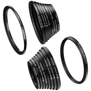 lot 22718 image: K&F Concept 18 Pieces Filter Ring Adapter Set, Camera Lens Filter Metal Stepping Rings Kit (Includes 9pcs Step Up Ring Set  9pcs Step Down Ring Set) Black