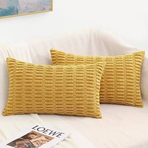 lot 22734 image: decorUhome Mustard Yellow Lumbar Decorative Throw Pillow Covers 12x20 Set of 2, Soft Corduroy Striped Rectangle Pillow Covers for Couch Living Room Bed Sofa