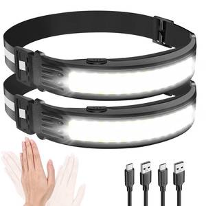 lot 22739 image: ZOYYE Rechargeable Headlamp 2 Pack - 230° Wide Beam LED, Motion Sensor, and Waterproof Design - Ideal for Camping, Hiking, Running, Repairing, Fishing, Cycling