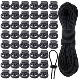 lot 22756 image: Patelai 50 Pieces Cord Locks Spring Toggles Stoppers Plastic Single Hole End Stopper Slider and 18 Inch 66 Feet Elastic Bungee Cord for Drawstring Shoelaces Clothing Bags(Black, Simple Style)