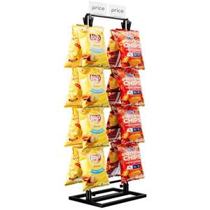 lot 22763 image: Puricon Chip Rack Display Stand, 2 Row with 32 Clips Chip Stand Display for Party Retail Potato Chip Bag Holder Potato Chip Rack Chip Holder for Countertop Counter with 2 Display Label -Black