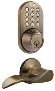 lot 22772 image: MiLocks DFL-02AQ Electronic Touchpad Entry Keyless Deadbolt and Passage Lever Combo, Antique Brass