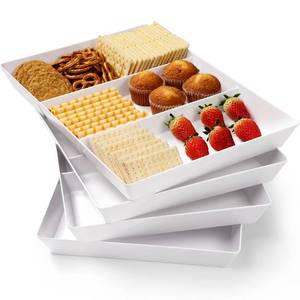 lot 22778 image: 4 Pack, 16 x 11, 3-Section Large White Serving Trays Set - Reusable Plastic Serving Platters for Party Food, Cookie, Appetizer, Charcuterie, Snack, Dessert Display, Stackable Kitchen Dish, BPA Free