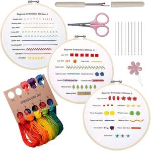 lot 22781 image: Bonroy Beginners Embroidery Stitch Practice kit, 3 Sets Embroidery Kit to Learn 30 Different Stitches for Craft Lover Hand Stitch with Embroidery Fabric with Embroidery Skill Techniques