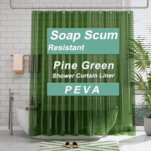 lot 22787 image: AmazerBath Shower Curtain Liner, 72x72 Transparent Pine Green Shower Curtain Liner, Lightweight Plastic Shower Curtain Liner, Waterproof Shower Liner for Bathroom with 3 Magnets and 12 Grommet Holes