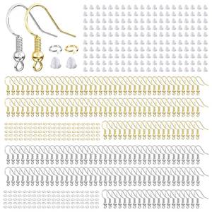 lot 22796 image: Hypoallergenic Earring Hooks, 600 Pcs Earring Making Supplies Kit with Earring Hooks, Jump Rings and Earring Backs for Jewelry Making (Silver and Gold)