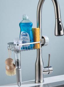 lot 22820 image: LONIN 3in1 Kitchen Faucet Organizer Rack - Sponge Holder, Scrub Daddy Sponge, Dish Brush Stand, Soap Holder, Stainless Steel Multifunction Sink Caddy