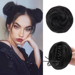 lot 22840 image: Foaoit 2PCS Black Hair Buns Clip On Hairpieces for Women with Thining Hair Fake Bun Hair Extensions Small Space Buns for Kids Black Hair Piece Priness Leia Buns ��Natural Black