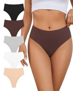 lot 22843 image: GREENBAA No Show High Rise Bikini Panties Womens Seamless Hi Cut Underwear Pack,Mix-5Pack,Large