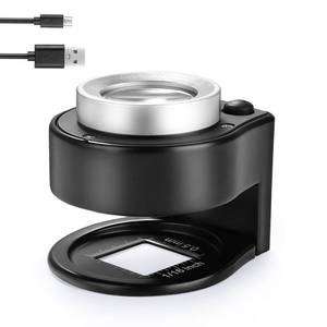 lot 22847 image: 30X Coin Magnifier, USB Rechargeable 6 Lights Portable Metal Eye Loupe Sewing Magnifying Glass for Textile Optical Jewelry Tool Coins Currency Stamps (Black)