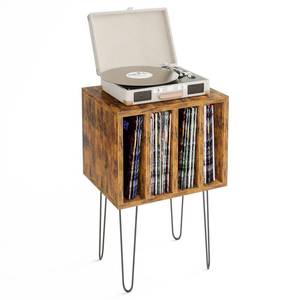 lot 22855 image: Fixwal Record Player Stand, Vinyl Record Storage Table with 4 Cabinets for 10 Albums, Vintage Style Vinyl Record Display Rack with Metal Legs, for Living Room, Bedroom, Office, Rustic Brown