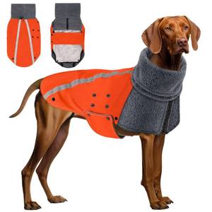 lot 22865 image: SlowTon Winter Dog Coat, Warm Polar Fleece Lining Doggie Outdoor Jacket with Turtleneck Scarf Reflective Stripe Adjustable Waterproof Windproof Puppy Vest Soft Pet Outfits(Double Lining Orange,L)