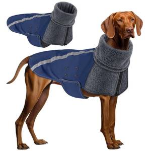 lot 22880 image: SlowTon Winter Dog Coat, Warm Polar Fleece Lining Doggie Outdoor Jacket with Turtleneck Scarf Reflective Stripe Adjustable Waterproof Windproof Puppy Vest Soft Pet Outfits (L,Dark Blue)