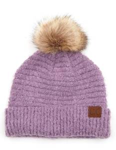 lot 22905 image: Women Solid Boucle Yarn Knit Beanie Hat Skull Cap with Pom