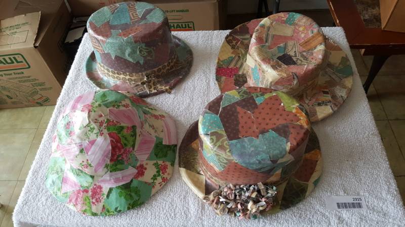 lot 2315 image: 4 Decoupage Hats- Decor