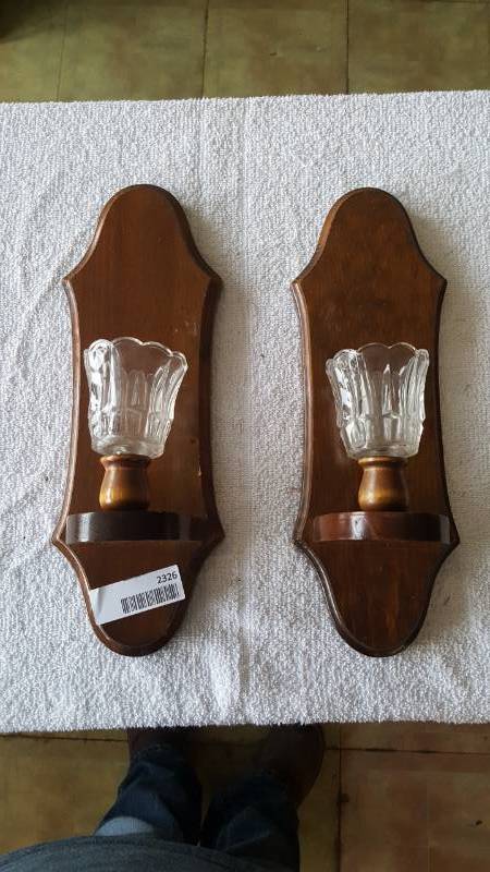 lot 2326 image: Wood Candle Holders- Wall