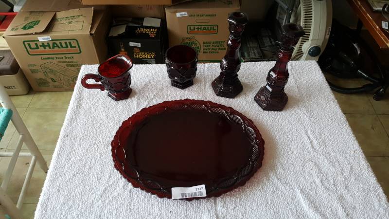 lot 2327 image: Pretty Cape Cod Collection -Red Glass  AVON