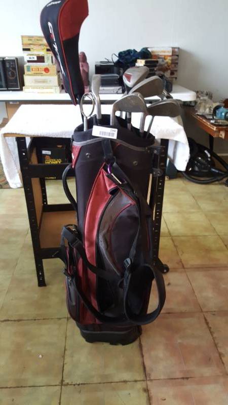 lot 2340 image: Golf Clubs- 8 total With Bag and Ball Retriever
