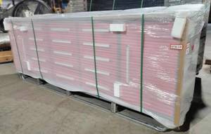 lot 34 image: Unused Red Steelman 10 Garage Cabinet Workbench (15 Drawers & 2 Cabinets) - This Storage Cabinet is Perfect For Any Garage, Storage Room, Basement, Hobby Room, Laboratory, or Office