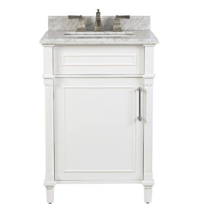 lot 1160 image: Home Decorators Collection Aberdeen 24 in. W x 20 in. D Vanity in White with Marble Vanity Top in White with White Basin