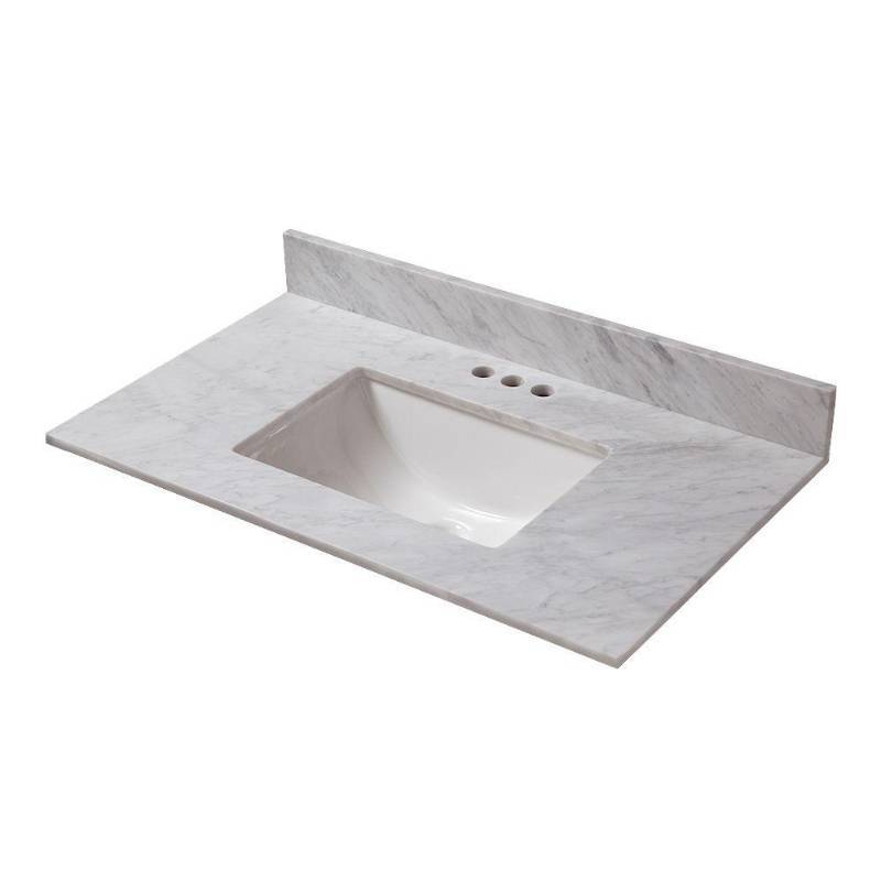 lot 1168 image: Home Decorators Collection 31 in. Marble Vanity Top in Carrara with White Basin 22108