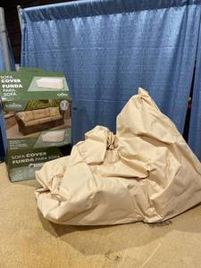 lot 1921 image: Elemental Outdoor Covers Sofa Covers, 86 in x 39 in x 35.5 in, Cream. Fits Most Sofas Up To 86 in.