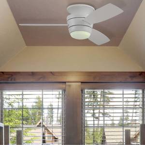lot 2904 image: Harbor Breeze Mazon 44-in White with White Driftwood Blades Integrated LED Indoor Flush Mount Ceiling Fan with Light and Remote (3-Blade)