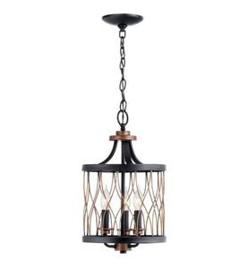 lot 2912 image: Kichler Brookglen 3-Light Black with Gold Tone French CountryCottage Drum Mini Hanging Pendant Light