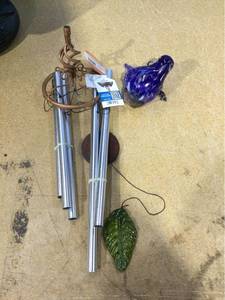 lot 3918 image: Exhart Solar Powered Glass Bird Wind Chime Lights Up At Night Green