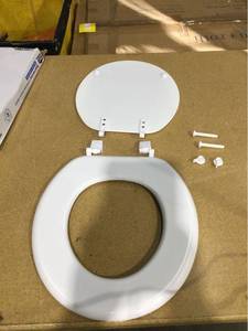 lot 7939 image: Project Source Round Toilet Seat Soft Close Plastic White (Damaged)