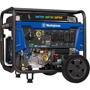 lot 812 image: Westinghouse Outdoor Power Equipment 12500 Peak Watt Tri-Fuel Home Backup Portable Generator, Remote Electric Start, Transfer Switch Ready, Gas, Propane, and Natural Gas Powered - Retail $1,175.73