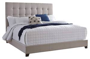lot 835 image: Signature Design by Ashley Dolante Modern Farmhouse Button-Tufted Upholstered Platform Bed, King, Beige - Retail $427.26