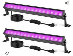 lot 30253 image: LED Black Light Bar, 38W Blacklight Bars for Glow Party with Switch and Plug, 120° Wide Beam Angle Black Lights Strip for Game Room Halloween Parties Bedroom Body Paint Decorations-2Pack