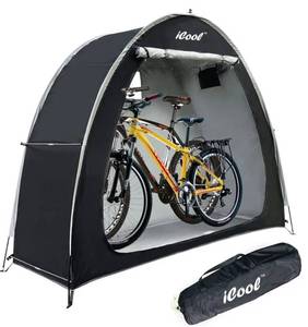 lot 30257 image: iCool Outdoor Bike Covers Storage Shed Tent, 210D Oxford Thick Waterproof Fabric Aluminum Alloy Bracket Bicycle Storage shed Neat Cover - Storage of 2 Bicycles or tricycles-Black