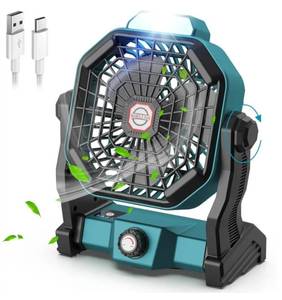 lot 30258 image: Portable Battery Operated Fan with LED Lantern, 10400mAh Outdoor Small Rechargeable Quiet Camping Fan, Personal Desk Fan Cooling Table Fan with Hanging Hook for Tent,Bedroom, Office(Blue)